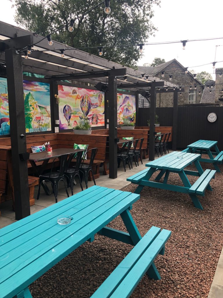 refurbished beer garden seating at the strathaven bar in strathaven
